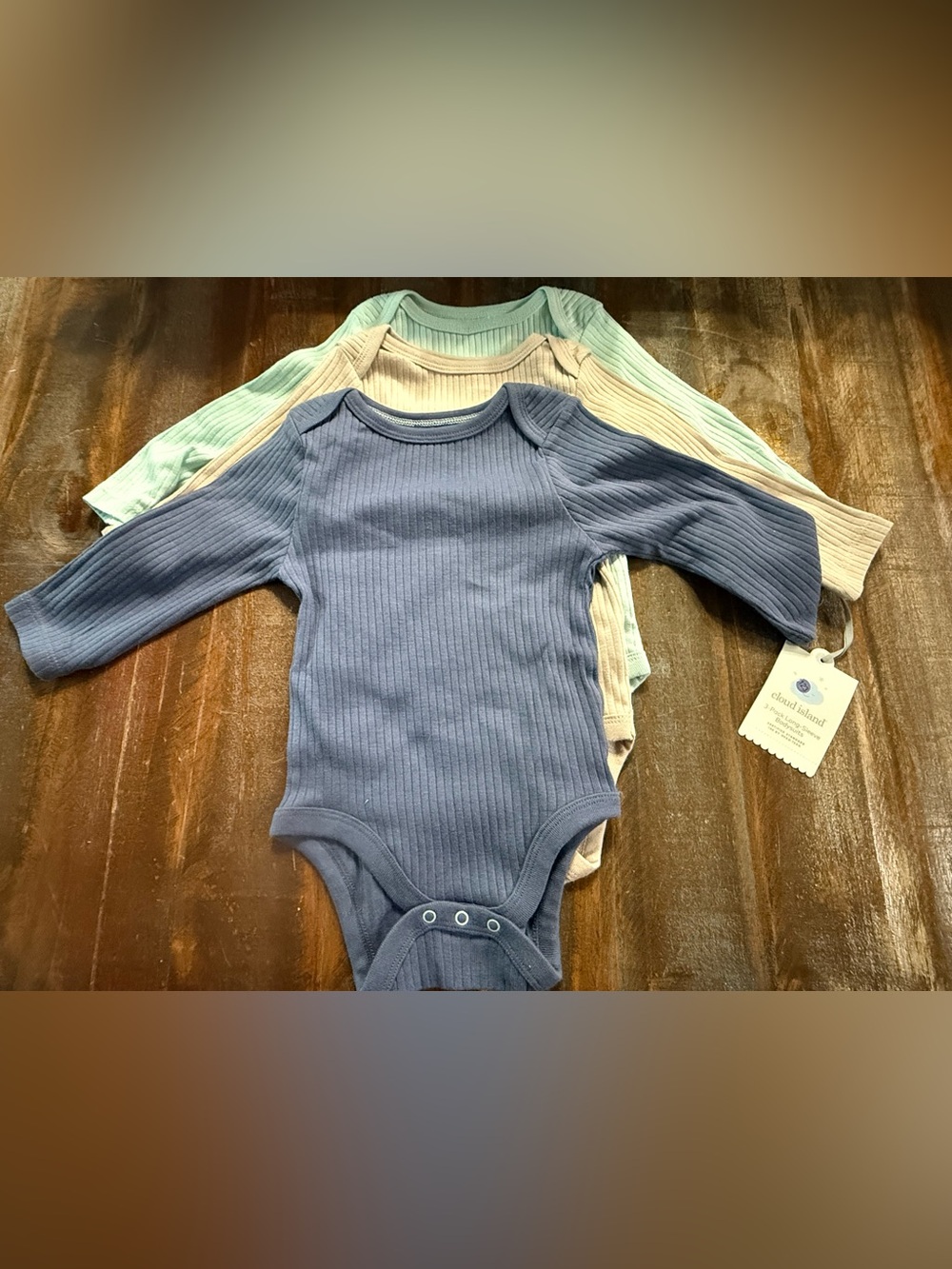 cloud island Ribbed 3 Pack Ribbed Long Sleeve Bodysuits 6-9M NWT